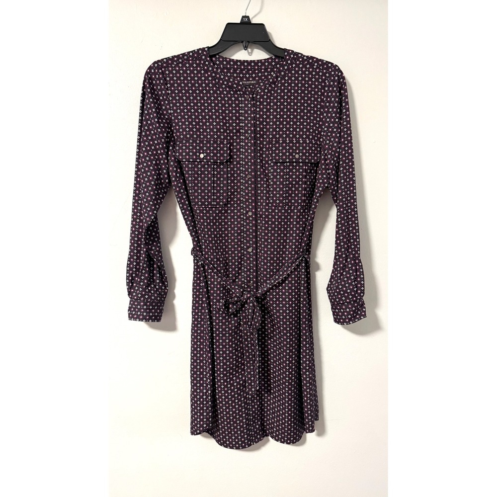 Banana Republic‎ Geometric Diamond Print Lyocell Shirt Dress Navy Magenta 12